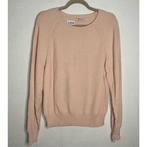 Alexander Wang Womens Large Neck Muscle Pullover Ribbed Knit‎ Tan Neutral